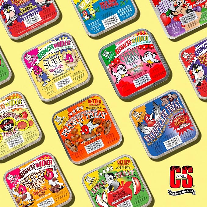 C&S High Energy Suet Treat, Wild Bird Food for Woodpeckers, Nuthatches, Chickadees and Jays, 8 Pack