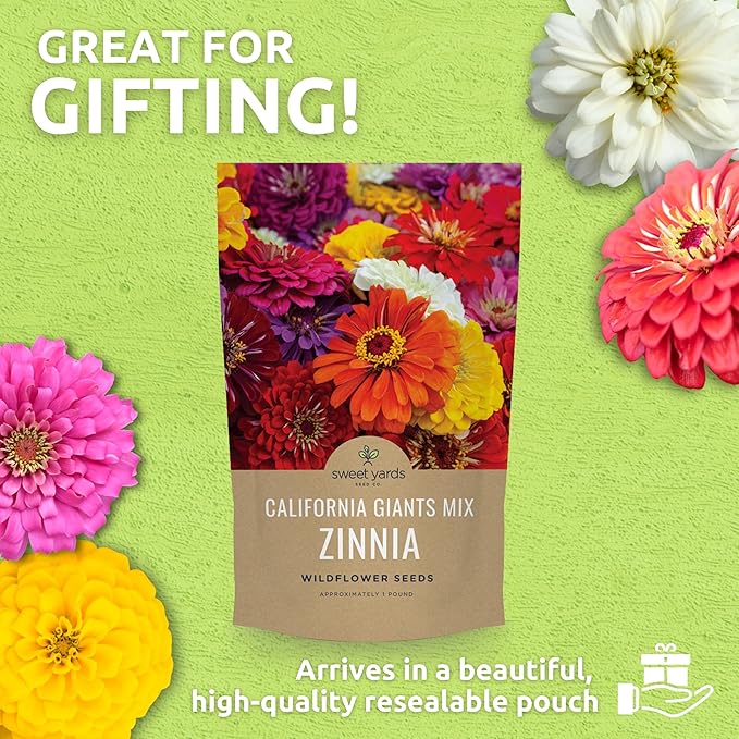Bulk Zinnia Seeds - California Giants Mix - 5 Pounds - Over 240,000 Flower Seeds - Mixed Colors and Large Blooms