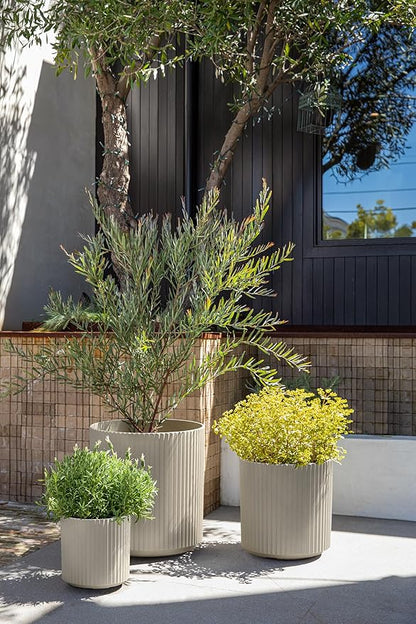 Veradek Demi Series Set of 3 Round Planters for Porch, Patio, Backyard | Durable Plastic-Concrete Material | Modern Décor for Tall Plants, Flower