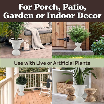 Outdoor Planter 2-Pack - 16x18-Inch Urn Planters - Plastic Plant Pots for Indoor, Outdoor, or Front Porch Decor - Flower Pots by Pure Garden (White)