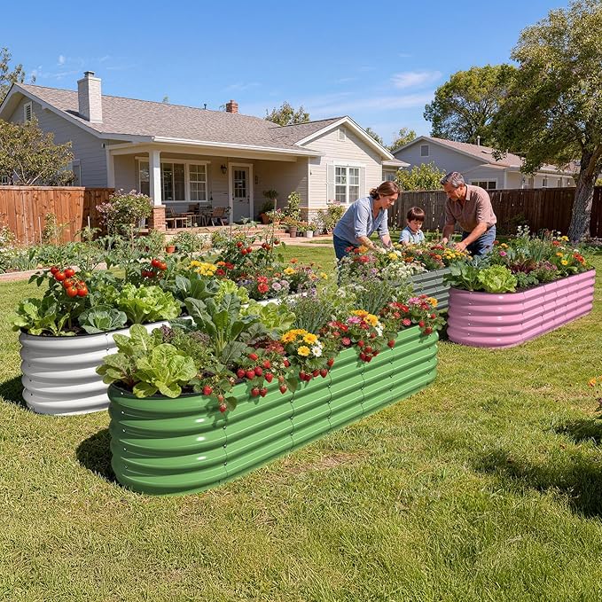 Raised Garden Bed, 8x2x1.5 FT Oval Raised Garden Beds Outdoor, 18” Raised Beds for Gardening Vegetables Flower Herb