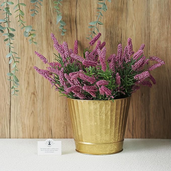 Hosley Metal Planters 7" Dia x 6" H Ideal Farmhouse Decor for Floral Arrangements Weddings, Gift Special Events Parties Outdoor Planters Gold