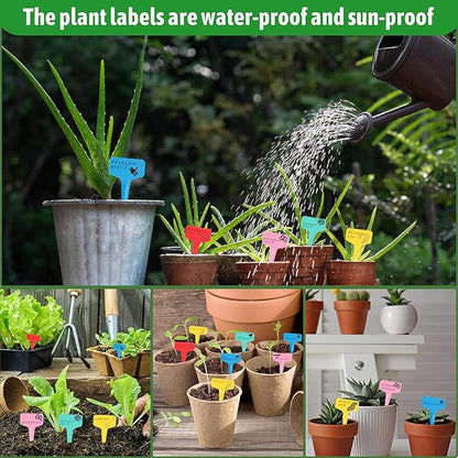 Plant Labels Tags 200Pcs T-Type Plant Markers Plastic Plant Label Tags Garden Tags Plant Labels for Outdoor Garden Waterproof Plant Label Identification Stakes with Permanent Marking Pen 5 (Red)