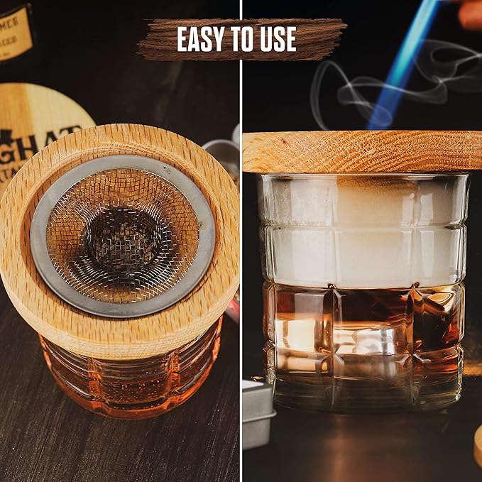 THOUSAND OAKS BARREL Foghat Cocktail Smoker W/ Bourbon Barrel Wood Shavings-Infuse Cocktails, Wine, Whiskey, Cheese, Meats, Dried Fruits, Salt and More!-Smoking Glass Cloche Accessories