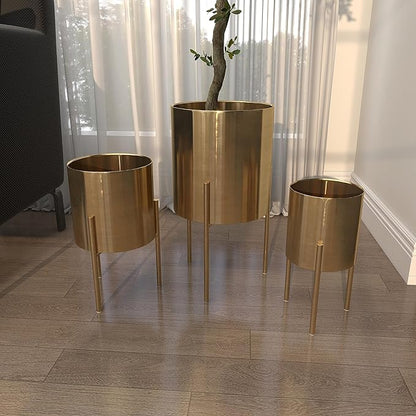 Deco 79 Metal Indoor Outdoor Planter Large Planter Pot with Removable Stand, Set of 3 Planters 18", 14", 12"H, Gold