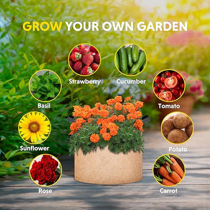 iPower Plant Grow Bag 7 Gallon 6-Pack Heavy Duty Fabric Pots, 300g Thick Nonwoven Fabric Containers Aeration with Nylon Handles, for Planting Vegetables, Fruits, Flowers, Tan 2024 Version