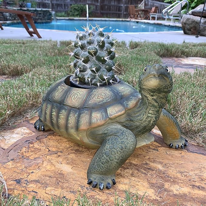 homestyles Call of The Wild 13 in. Realistic Box Turtle Planter Garden Statue Hold a 5" Pot Natural Finish