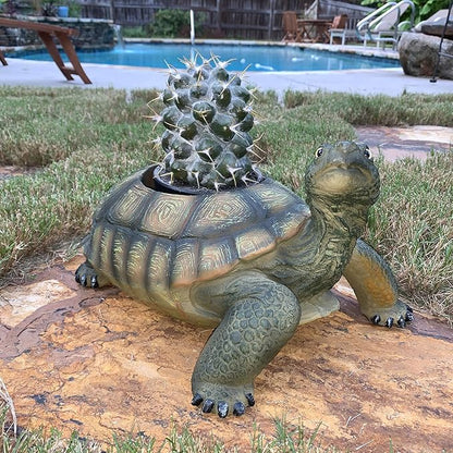 homestyles Call of The Wild 13 in. Realistic Box Turtle Planter Garden Statue Hold a 5" Pot Natural Finish