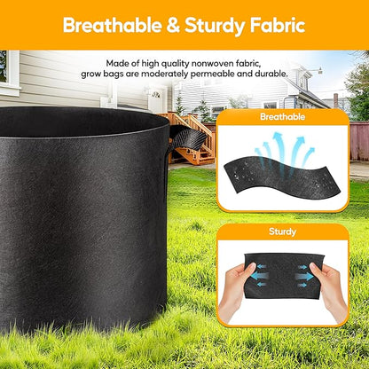 Simple Deluxe Grow Bags 3 Gallon 5 Pack Planter Pots with Handles, Thickened Nonwoven Fabric Aeration Cloth Bag, Heavy Duty Gardening for Tomoato, Potato, Vegetable, Herbs and Flowers, Black