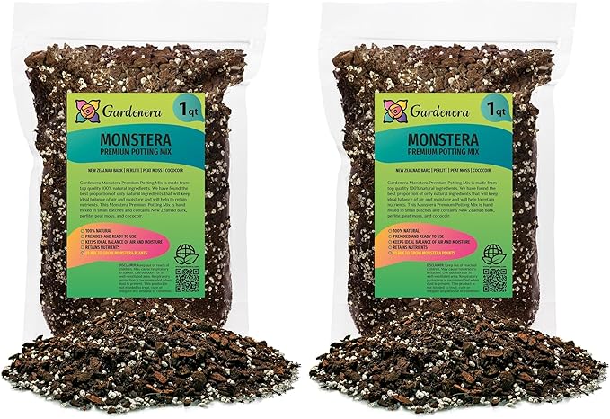 Gardenera Premium Monstera Potting Soil - Quick Drain Potting Soil for Growing and Repotting Monstera Deliciosa/Swiss Cheese Plant - 1 Quart Bag (Pack of 2)