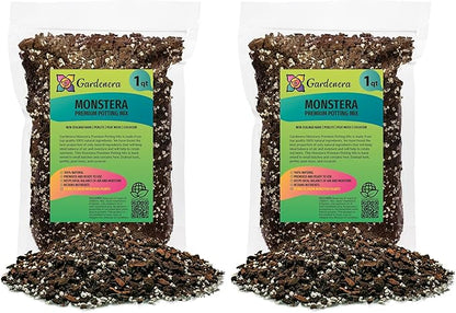 Gardenera Premium Monstera Potting Soil - Quick Drain Potting Soil for Growing and Repotting Monstera Deliciosa/Swiss Cheese Plant - 1 Quart Bag (Pack of 2)