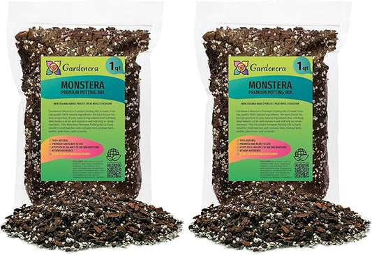 Gardenera Premium Monstera Potting Soil - Quick Drain Potting Soil for Growing and Repotting Monstera Deliciosa/Swiss Cheese Plant - 1 Quart Bag (Pack of 2)