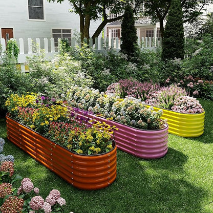 Galvanized Metal Planter Raised Garden Bed Kit for Gardening Outdoor，8x2x1ft Planter Grow Garden Box Raised Flower Bed，Long Vegetable Clearance Herb Raised Garden Beds for Gardening