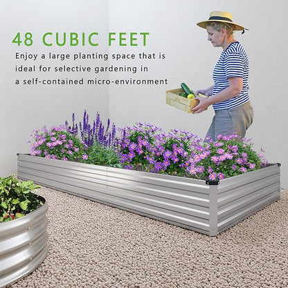 2PCS 12x4x1FT Galvanized Raised Garden Bed Kit,Vegetable Boxes-Rectangle Metal Flower Box,Large Planter Raised Beds Outdoor Garden for Planting,Fruit,Herb-Silver