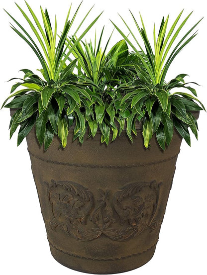 Sunnydaze 19.5-Inch Arabella Large Plastic Pot for Plants - Outdoor Double-Walled Polyresin Large Plastic Planter with Drillable Drainage Holes - Sable