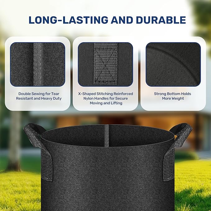 HealSmart 7 Gallon 6 Pack Nonwoven Grow Bags, Aeration Fabric Pots with Handles, Heavy Duty Garden Grow Pots for Tomato Vegetables Flowers, 6 Plant Labels, Black