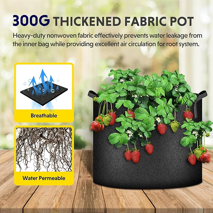 iPower 12-Pack 5 Gallon Grow Bags Heavy Duty Thickened Aeration Nonwoven Fabric Pots with Nylon Handles, for Planting Vegetables, Fruits, Flowers, Black