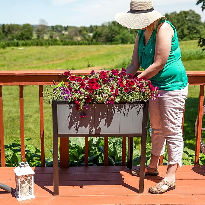 Sunnydaze Steel-Framed Acacia Wood Raised Garden Bed with Legs - 30.75-Inch H - Removable Planter Bag - Gray