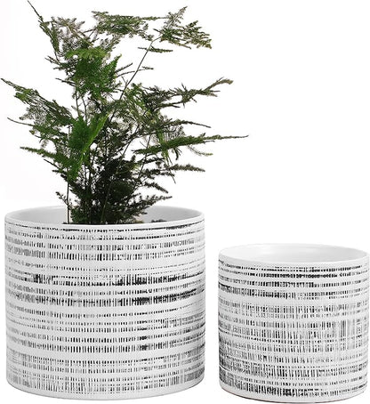Plant Pots Indoor 2 Pack, 5 & 7 Inch Ceramic Planter Pots with Drainage Hole, Set of 2 Flower Pots - Herbs/Snake/Succulent/Orchid Cylinder Plant Pot(White)