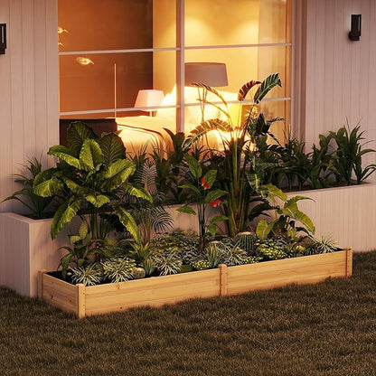 Outsunny 8x2ft Wooden Raised Garden Bed Kit, Outdoor Elevated Planter Box, Self Draining Bottom and Liner, Patio to Grow Vegetables, Herbs, and Flowers, Natural