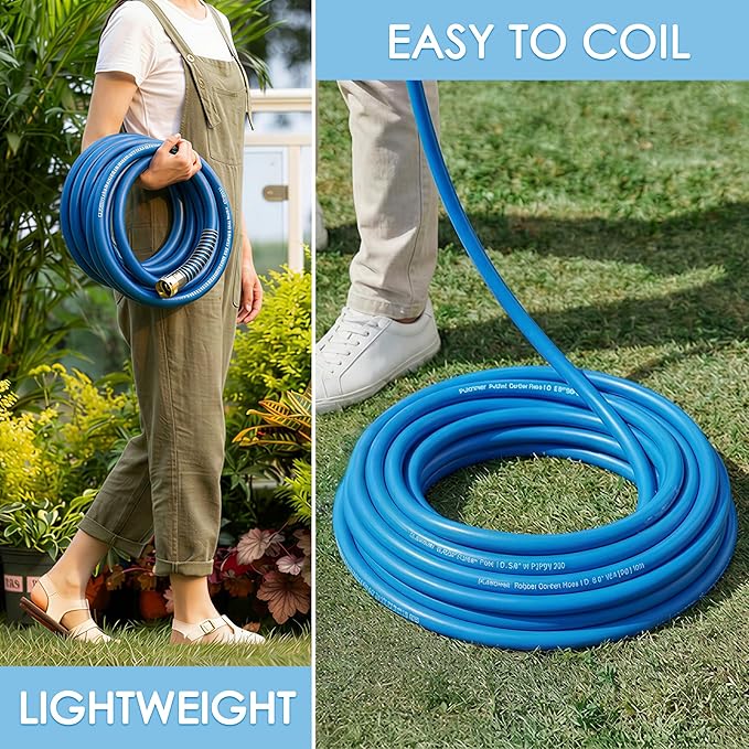5/8 IN. × 90FT. Flexible Rubber Garden Hose, High Flow 5/8" I.D. Brass Fitting No Memory Durable Heavy Duty Water Hose for Watering, Irrigation, Water Transfer Pump