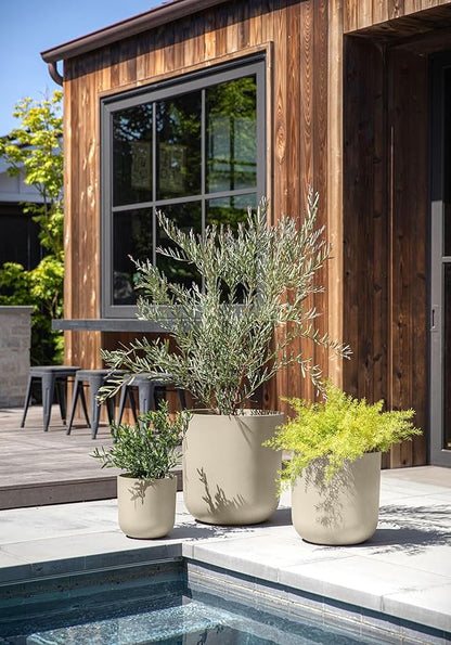 Veradek Mason Series Lima Planter - Set of 3 Round Planters for Garden/Patio | Made from Plastic-Stone Composite with Drainage Holes | Modern Décor for Succulents, Flowers, Small Plants