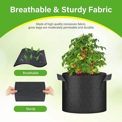 HealSmart 6-Pack 5 Gallon Grow Bags, Nonwoven Aeration Fabric Pots with Handles, Cloth Plant Pots, Suitable for Garden Fruits, Vegetables, Tomato and Flowers, Black