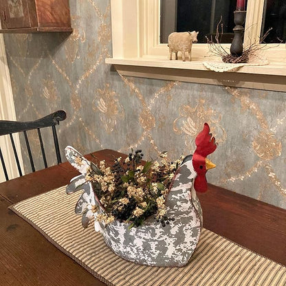 Charming Weathered White Metal Rooster Planter for Indoor and Outdoor Country Farmhouse Decor - Rustic Garden or Porch Accent Measuring 15.5 Inches Long