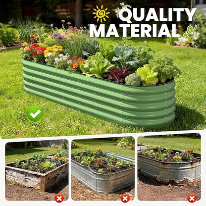 Galvanized Raised Garden Bed, 8x2x1.5 FT Oval Metal Planter Box for Outdoor, 18” Raised Beds for Gardening Vegetables Flower Herb(Green)