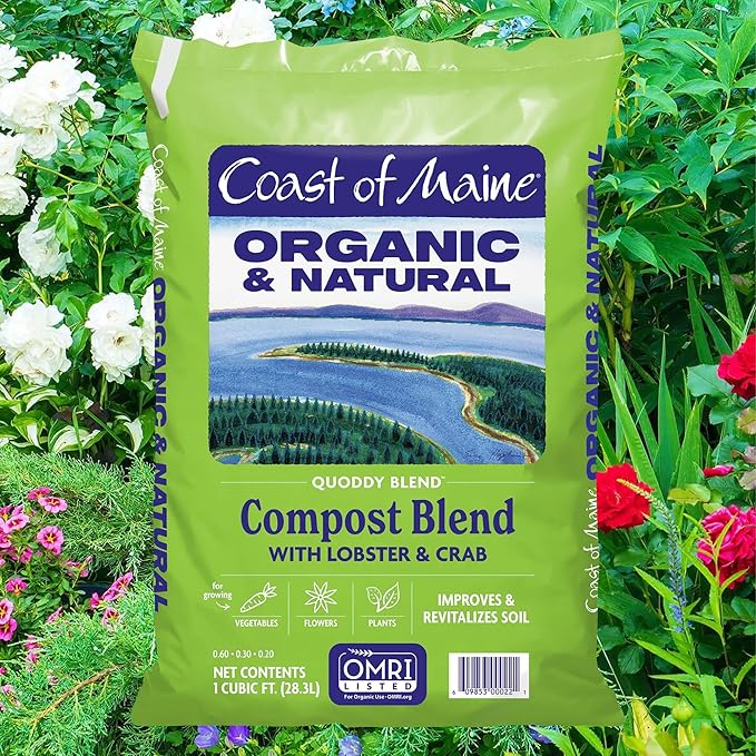 Coast of Maine Quoddy Blend, 1 cu ft (Pack of 4) Organic and Natural Compost Blend with Lobster and Crab - Improves and Revitalizes Soil