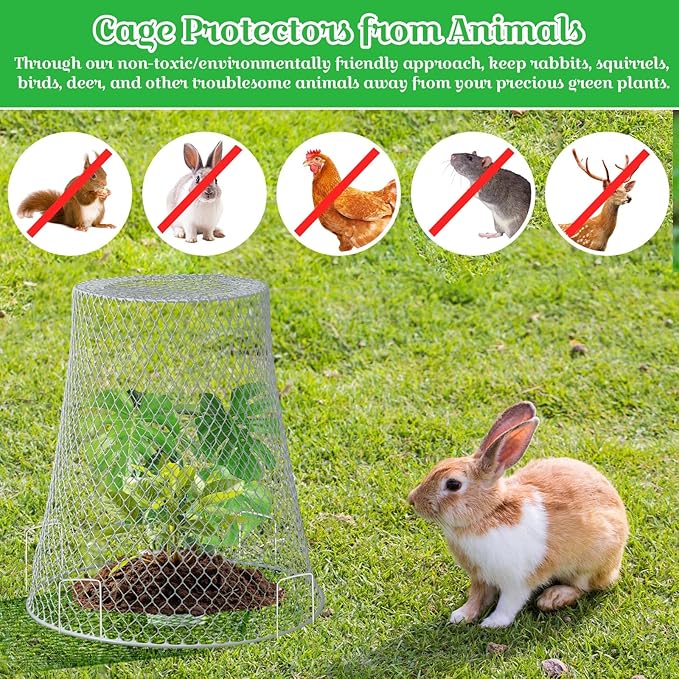Therwen 15 Pcs Large Chicken Wire Cloche Plant Protector Cover 11x12 Inch Metal Garden Cloche Dome for Plants Wire Protection Basket with Garden Stakes Plant Cages from Animals (Silver)