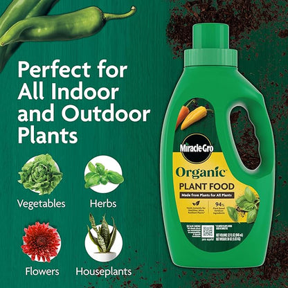 Miracle-Gro Organic Plant Food - Use with Indoor or Outdoor Plants, Organic Liquid Fertilizer for Containers and In-Ground Gardens, OMRI Listed, 32 fl. oz. (2-Pack)