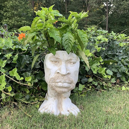 homestyles 14.5 in. Antique White Uncle Kimoni The Muggly Face Statue Planter Hold 6" Pot