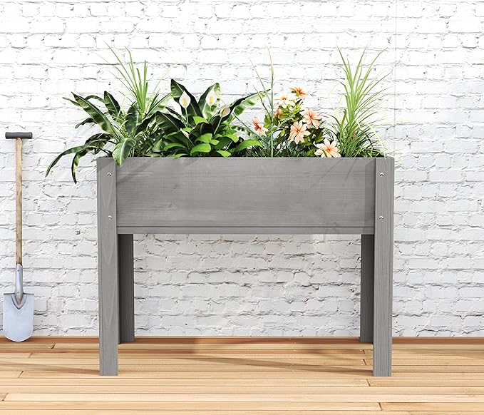 Raised Garden Bed with Legs, 40x20x31'', Solid Wood Elevated Planter Box for Outdoor Backyard Patio