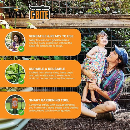 Garden Stake Safety Caps | Vinyl Covers for Sharp Stake Tips | Fits 7/16” Plant Support Stakes | Durable Gardening Caps for Plant Protection (12 Pack - Sweet Tangerine Orange)
