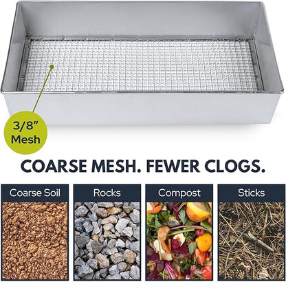 Soil Sifter, Wide Size (17.5 x 11.5 inches) with 3/8-inch Mesh, Garden Sieve for Dirt, Sand, Rocks, and Compost