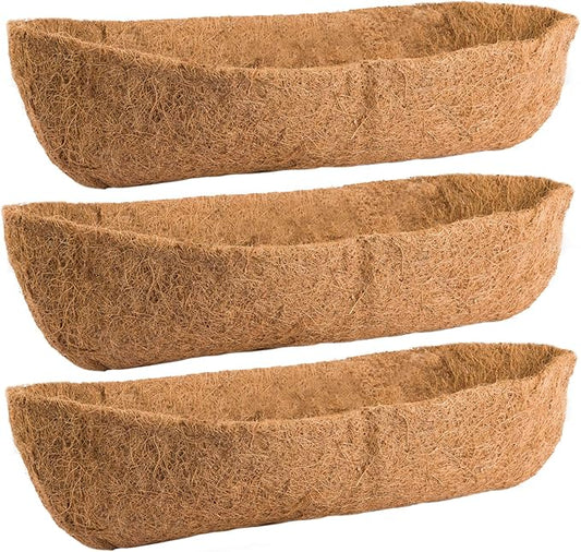 3 Pack Coco Liners for Window Planter Box - 24in 100% Natural Coconut Coir Fiber Liner Replacement for Deck Flower Box, Garden Railing Fence Trough, Wall Planter Basket, Vegetables Pot