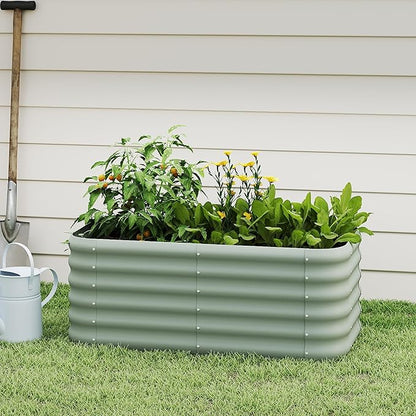 Galvanized Raised Garden Bed, Outdoor Planter Bed, Metal Planter Box for Gardening and Planting,4x2x1.5ft, Light Green