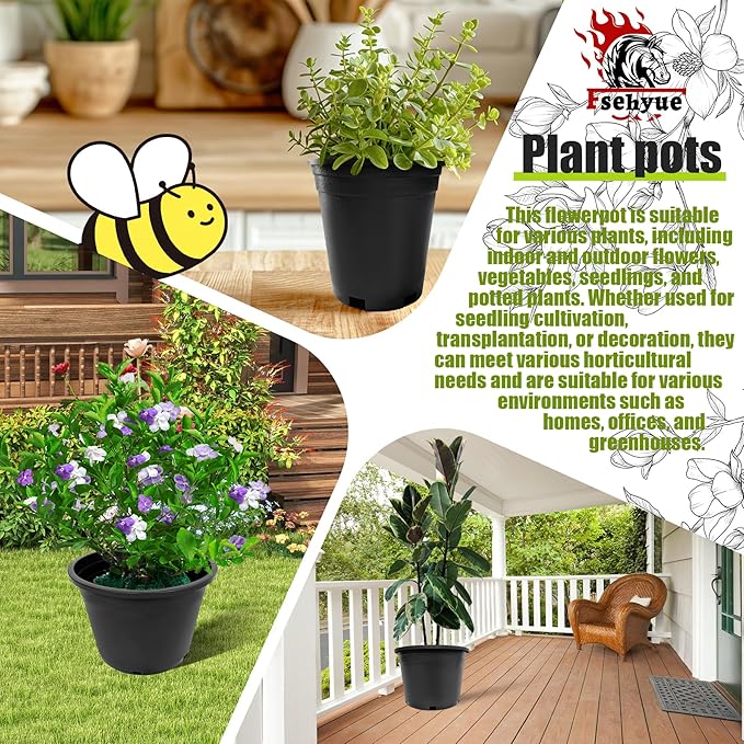 20 Gallon Nursery Pots Plastic Container Injection Molded Pot for Plants Flexible with Drainage Holes Suitable for Plants Soil Growers or Hydroponics Black 5 Pcs