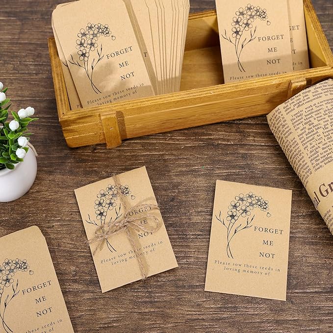 Whaline 200 Pack Seed Packets Forget Me Not Prints Kraft Envelopes Rustic Small Flower Seeds Storage Self-Adhesive Packets for Garden Office Supplies, 3.5 x 2.4 Inch