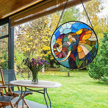 Stained Glass Window Hanging, Cute Elephant Sun Catcher for Door Home Decor Animal Suncatcher Christmas Mother's Day Birthday Gifts for Women Men Mom and Nana 6.3 in