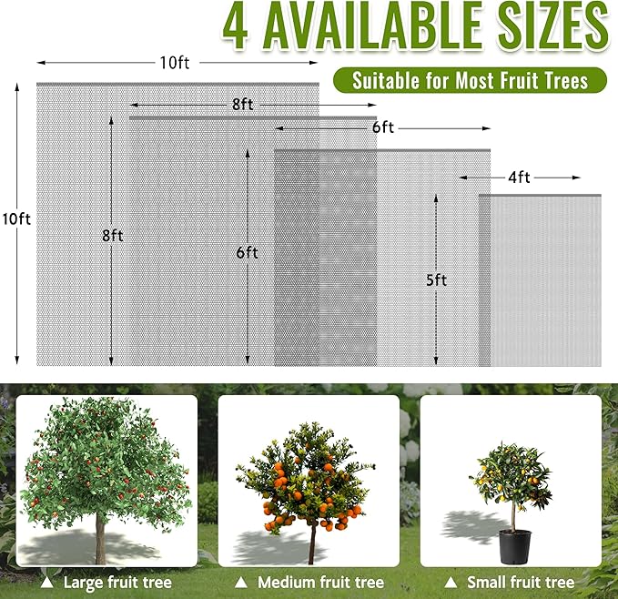 2 Pack Fruit Tree Netting Bags with Zipper and Drawstring, 6 x 6ft Ultra Fine Mesh Garden Netting Plant Cover, Bird Netting for Blueberry Bushes, Fruit Trees, Flowers (Black, 6 x 6 ft)