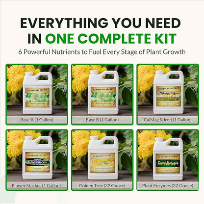 Humboldts Secret Starter Kit Pack XL | Indoor and Outdoor Plant Fertilizer and Hydroponic Nutrients | Base A & B, CalMag and Iron, Golden Tree, Flower Stacker, Plant Enzymes | Complete Garden System
