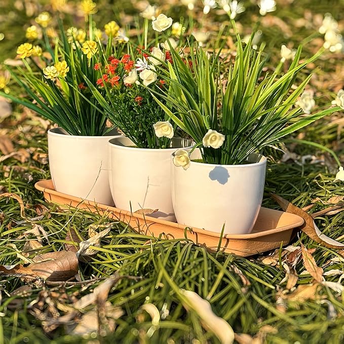 16 Inch Plastic Rectangular Plant Saucers Tray, Plant Drip Trays for Watering, Planter Pot Saucer Tray for Indoor and Outdoor Plants, Light Brown