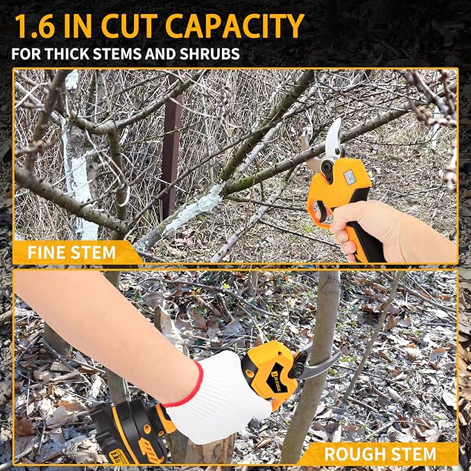 Electric Pruning Shears, 1.6" Upgraded Power Pruners Cordless with 2x2.0Ah Battery, LCD Screen Brushless Professional Gardening Tree Branch Cutter Scissors with 3 Pairs SK5 Blade & Whetstone