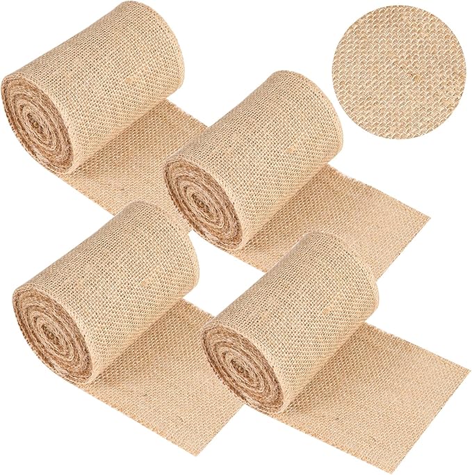 Natural Burlap Tree Wrap Burlap Rolls for Gardening Tree Trunk Wrap Fabric Tree Protector Burlap Wrap Plants Bandage for Keeping Warm and Moisturizing (4 Rolls,4.7 Inches Width)