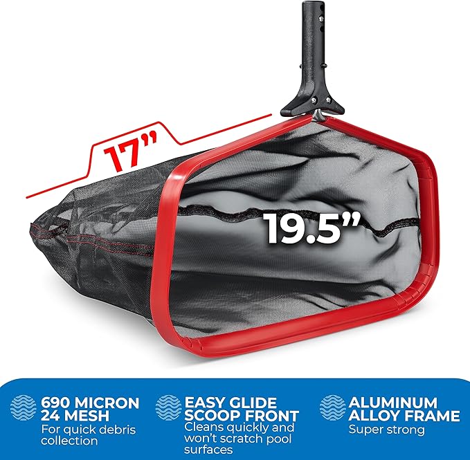 ProTuff 19" Fine Pool Net for PROS – “490 Promise” Unlimited Unconditional Replacement – Cleans 3X Faster Than Vacuum – Wide Pool Skimmer Net with Deep Bag for Easy Maintenance of Leaves, Bugs, Debris