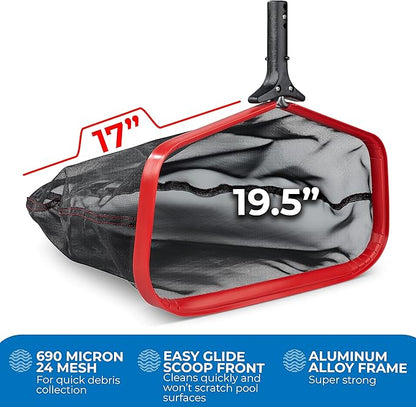 ProTuff 19" Fine Pool Net for PROS – “490 Promise” Unlimited Unconditional Replacement – Cleans 3X Faster Than Vacuum – Wide Pool Skimmer Net with Deep Bag for Easy Maintenance of Leaves, Bugs, Debris