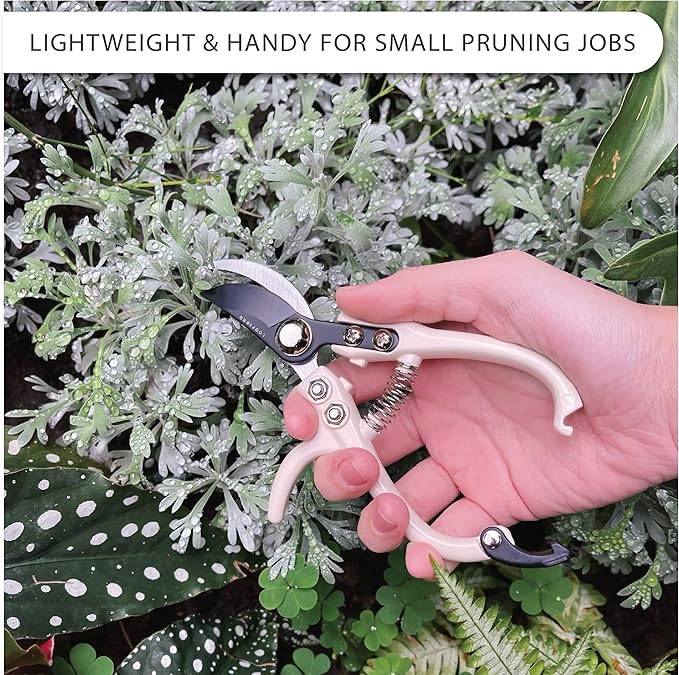 Bypass Pruning Shears Hand Pruner Garden Trimming Scissors Plant Trimmers Herb Snips Flower Clippers Ergonomic Handle Modern Garden Tools (Classic Cream)