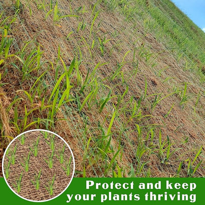 Tranqun Jute Erosion Control W Soil Saver Mesh Blanket Jute Netting with 100 Galvanized 4'' Landscape Staple Burlap Net Cloth for Erosion Control on Hill Slope Riverbank Oceanfront (60 ft L x 4 ft)